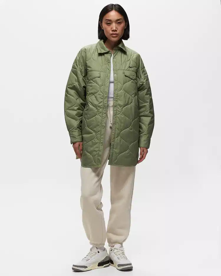 Nike Essential Quilted Green Trench LS Snap Button Coat