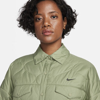 Nike Essential Quilted Green Trench LS Snap Button Coat