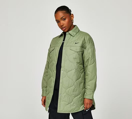 Nike Essential Quilted Green Trench LS Snap Button Coat